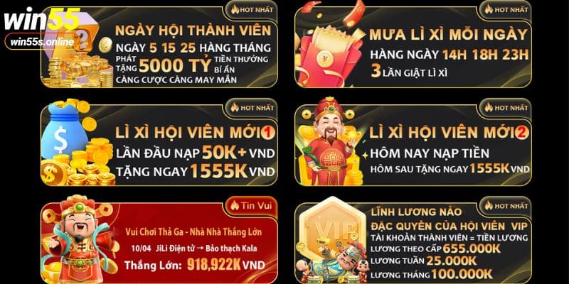 Những danh mục Khuyến mãi Win55 đặc sắc nhất năm 2024 mà bạn nên biết